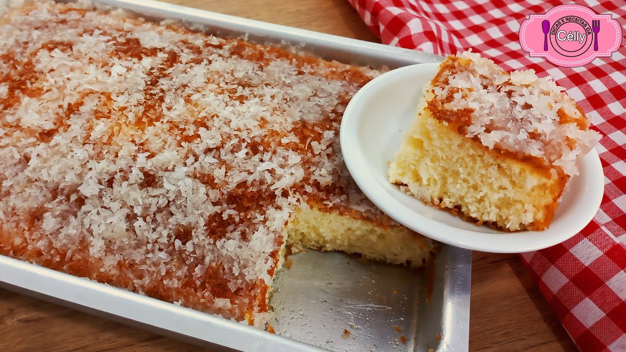 BOLO DE MAIZENA COCO SEM LEITE E SEM FARINHA MOLHADINHO E FOFINHO