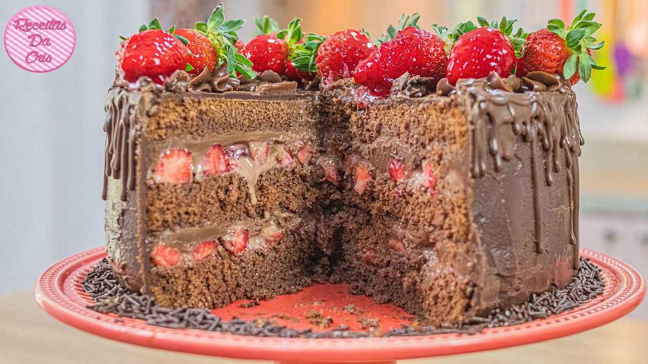 Bolo De Chocolate Com Morangos 🍓🍓 Bolos Maria Da Paz Receitas Da Cris